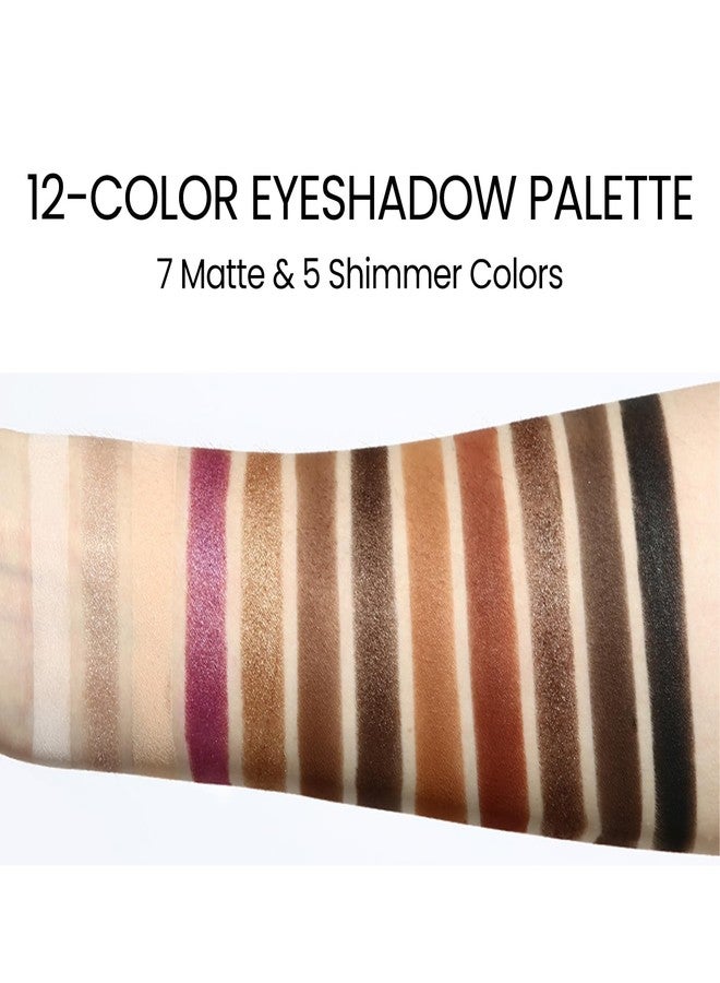 Erinde Brown Black Eyeshadow Palette, 12 Colors Matte Shimmer Beige Champagne Plum Purple Bronzer Brown Black Eye Shadow Palette, Highly Pigmented Long Lasting Waterproof Eyeshadow Pallete, 02 - Image 4